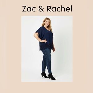 Zac & Rachel Deep Blue Top with Lace Detail Size XL